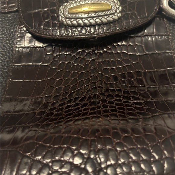 VTG Brighton Black Crocodile Print Brown Pebble Leather Bucket Tote Shoulder Bag - Picture 12 of 12
